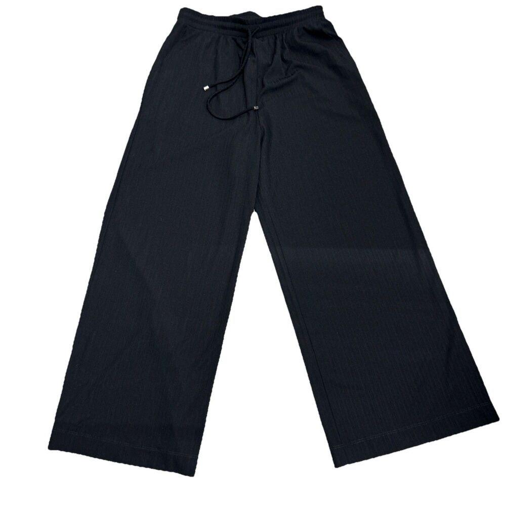 Max Mara Leisure Striped Pants Women's US Large High Waist Casual Pockets Black